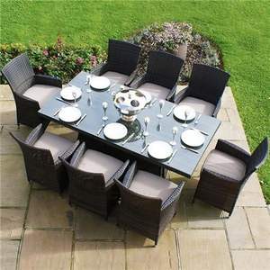 8 Piece Farmhouse Style Outdoor PE Rattan <b>Dining</b> Set with Glass Top <b>Table</b> <b>Foldable</b> & Weather Resistant Courtyard Patio Furniture - Product Image 3