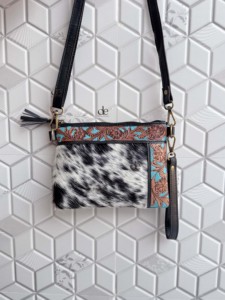 กระเป๋าถือหนังวัวขนเฟอร์สำหรับผู้หญิงกระเป๋าถือหนังขนเฟอร์สีเทอร์ควอยส์โบฮีมีดีไซน์ไม่ซ้ำใคร - Product Image 2