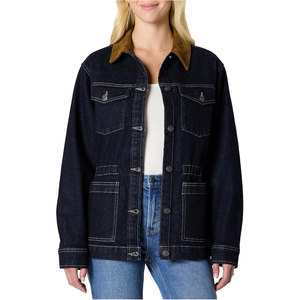 Veste en jean pour femme, coupe droite, faible élasticité, taille cintrée, style utilitaire classique, décontractée, pour tous les jours, durable - Product Image 1
