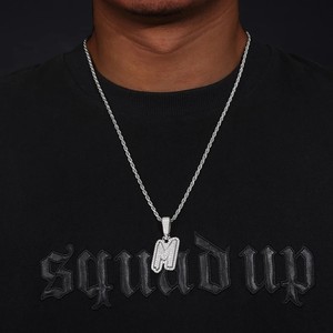Collier unisexe en argent 925 avec pendentif lettre en moissanite, breloque initiale entièrement pavée, bijoux hip-hop pour soirée - Product Image 5