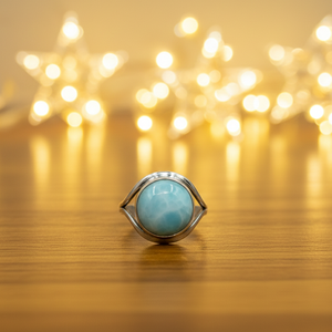 Natural Larimar Gemstone <b>Ring</b> 925 Sterling <b>Silver</b> Rose & Yellow Gold Plated Handmade Round Cabochon <b>Statement</b> Jewelry Women Gift - Product Image 5