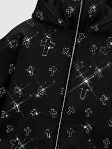 Sweat-shirt à capuche pour homme, style urbain, décontracté, tendance, avec strass, poches et fermeture éclair sur le devant - Product Image 5
