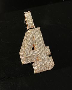 Colgante Personalizado de Plata de Ley 925 con Moissanita, Número 4, Letra con Incrustaciones de Diamantes, Chapado en Rodio, Joyería Unisex - Product Image 1