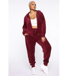 Women Velvet Knitted Hooded Jumpsuit Long Sleeve High Waist Skinny Fit Solid Color Casual All Seasons Jogger Pants Pockets High - Product Image 1