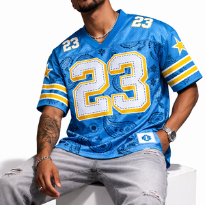 Camiseta de Fútbol Americano Personalizada para Hombre, Color Azul, con Estampado Paisley por Sublimación, Uniforme de Fútbol Transpirable, Fabricación OEM para Pedidos al por Mayor en EE. UU. - Product Image 2