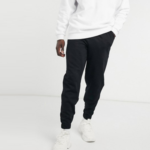 Pantalon de survêtement noir pour homme, taille élastique, poches latérales, décontracté, en coton mi-lourd, pour l'automne - Product Image 1