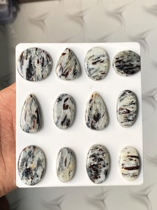 Lote de Cabujones de Astrofilita, Piedra Preciosa Natural con Destellos, Negra y Blanca, Opaca, para Joyería - Product Image 3
