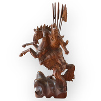 Sculpture artisanale en bois de guerrier à cheval, figurine sculptée, art traditionnel, décoration pour table