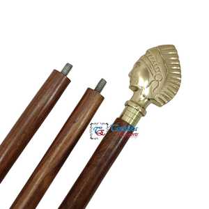 Bastón de Madera Plegable de 3 Secciones con Mango Metálico con Diseño de Cabeza Tribal, Acabado Dorado, Estilo Náutico Victoriano, Regalo de Año Nuevo Hecho a Mano - Product Image 2
