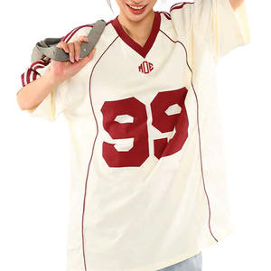 Maillot de football américain surdimensionné pour femme, col en V, rayures contrastées, streetwear, personnalisable, pour équipes, commande en gros OEM, USA - Product Image 3
