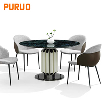 Ensemble de table à manger ronde personnalisable 6 places, base en métal noir, grand plateau en marbre avec centre rotatif en marbre pour cuisine et salon