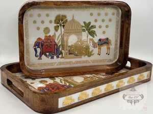 Bandeja de Servir de Madera de Ratán Grabada a Medida, Diseño Floral Moderno con Aves, Apta para Lavavajillas, Portátil, Flexible, Individual, para el Hogar - Product Image 3