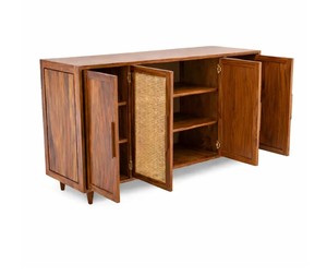 Pindel Handicraft Indian Wooden Console Table Natural Woven Cane Storage Cabinet Dining Room <b>Sideboard</b> - Product Image 2