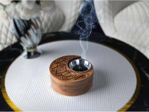 Compre un Mubkhar de Estilo Árabe, Nuevo Diseño, Porta Incienso Religioso, Quemador de Incienso Bakhoor, Quemador de Incienso de Madera y Metal a Bajo Precio - Product Image 6