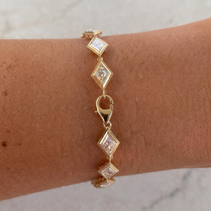 Lozenge Cut Lab Grown Diamond 14K Gold Bezel Set EF VVS 6ctw Elegant Geometric Square Link Bracelet Fashion Jewelry for Women - Product Image 6