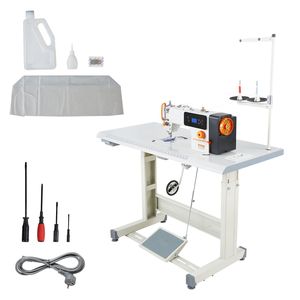 Machine à coudre industrielle point noué 550W, plate-forme plate, 5000 SPM, coupe-fil automatique avec moteur servo et support de table - Product Image 1