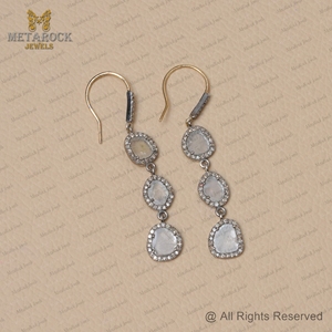 Pendientes Colgantes Victorianos de Plata 925 Oxidada con Diamantes Naturales Pavé y Diamantes Polki, Joyería Fina Hecha a Mano al por Mayor - Product Image 6