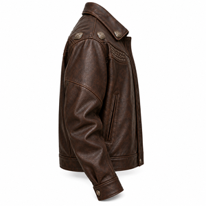 Chaqueta de Cuero con Tachuelas y Diseño Gráfico de Cuervo para Hombre, Chaqueta de Motero Estilo Western de Cuero Vacuno Marrón Oscuro Personalizada, Proveedor Directo de Fábrica - Product Image 3