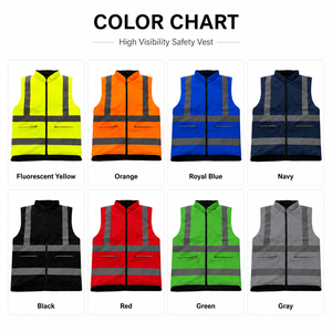 Gilet de sécurité multi-poches à fermeture éclair en polyester fluorescent certifié CE, coupe-vent, réfléchissant, pour travaux de construction - Product Image 5