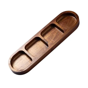 Plato para Condimentos de Madera de Acacia Ecológico y Sólido para Fiestas en Casa, Olla Caliente, Tres Salsas, Almacenamiento en Seco, Diseño Moderno - Product Image 4