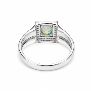 Natural Stone <b>Opal</b> and Diamond Luxury <b>Ring</b> in 925 Sterling <b>Silver</b> Rhodium Plated with Prong Setting - Product Image 4