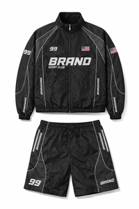 Survêtement unisexe bleu et jaune uni 2-en-1 léger en polyester/nylon, manches longues, demi-zip, short sportif avec poches latérales, séchage rapide - Product Image 6