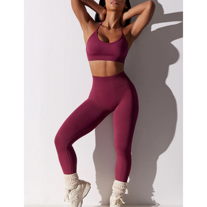 Custom Yoga Set Manufacturer Polyester Spandex Ribbed Sports Bra Leggings Custom Design Logo <b>Low</b> MOQ Supplier - Product Image 2