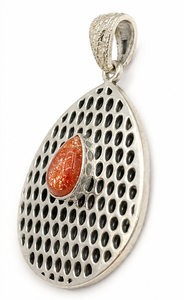 Factory Custom Pendant Sterling <b>Silver</b> Jewelry Pear Shape red Sun stone Necklace And Pendant For Women Jewelry Gemstone - Product Image 2