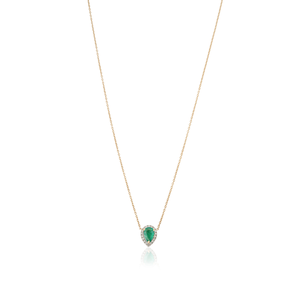 Simple Dainty Elegant Design K18 Yellow Gold <b>Emerald</b> & Diamond Single Stone Halo <b>Pendant</b> Necklace Everyday Wear Women's Jewelry - Product Image 1