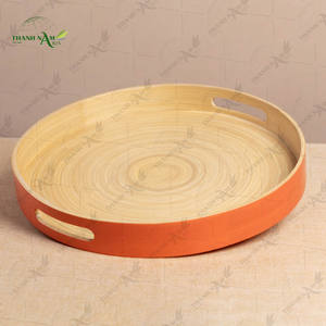 Plateau en bambou fait à la main, écologique, recyclable, plateau de service pour fruits avec poignées, organisateur décoratif, OEM personnalisé - Product Image 2