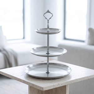 Support à dessert à 3 étages en acier inoxydable avec poignée, support à gâteau en métal argenté pour cupcakes, pâtisseries, desserts, thé de l'après-midi, buffet - Product Image 3