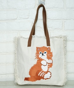 Sac fourre-tout en toile motif chat orange avec poignées en cuir, fermeture éclair, grande capacité, pour fêtes et usage quotidien, avec anse longue pour l'épaule - Product Image 1