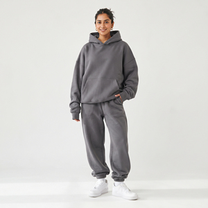 Conjunto de chándal holgado de forro polar para mujer, pantalones deportivos con capucha, ropa de calle informal, cálido para invierno, de dos piezas - Product Image 1