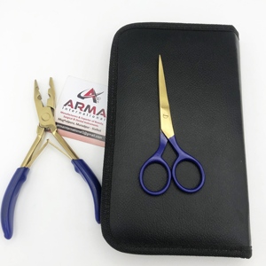 2 Hole Hair Plier Blue Coated with Gold Color <b>Micro</b> rings Stainless Steel Hair <b>Extension</b> Scissors with Needles and Clips - Product Image 6