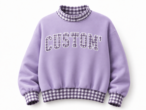 Women's Brown Oversized <b>Mock</b> <b>Neck</b> Gingham Trim Sweatshirt Custom Letter Graphic Long Sleeve Casual Pullover <b>Top</b> - Product Image 4