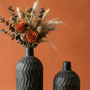 Juego de Jarrones Cilíndricos de Metal Negro Hechos a Mano, Maceta Moderna con Patrón Chevron Texturizado, Decoración de Lujo Industrial para Hogar, Oficina y Mesa - Product Image 4