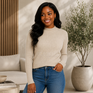 Cosh International Sorority Sisterhood Acrylic <b>Beige</b> Knitted Crew Neck <b>Cardigan</b> Long Sleeve Minimalist Solid Color All Seasons - Product Image 4