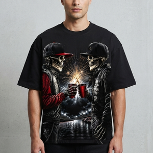T-shirts pour hommes à la mode, imprimés numériquement avec motif de crâne, coupe ample et épaules tombantes, très demandés. - Product Image 3