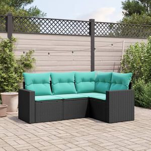 Set divano da giardino in Poly Rattan nero 4 pezzi con cuscini eleganti mobili da esterno - Product Image 1
