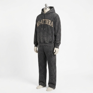 Conjunto de Sudadera con Capucha y Pantalones Jogger para Hombre, Lavado Ácido, Negro, Algodón y Felpa, Estilo Urbano, Talla Grande, OEM, Venta al Por Mayor - Product Image 4