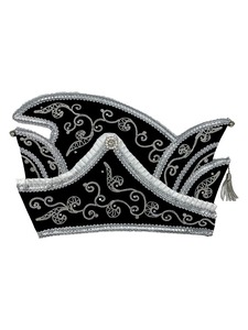 Sombrero de Carnaval Rojo y Blanco Bordado a Mano con Borla Dorada, Gorro de Príncipe de Carnaval Unisex para Fiestas - Product Image 6