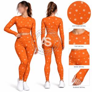 Ensemble de yoga 2 pièces pour femmes, haut court à manches longues, leggings taille haute pleine longueur, ensemble de vêtements de sport - Product Image 3