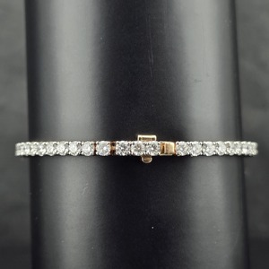 Platinum Rhodium Plated 18K <b>Solid</b> <b>Gold</b> Tennis Bracelet Round Brilliant Cut <b>Bangle</b> for Women Anniversary Wedding Gift - Product Image 3