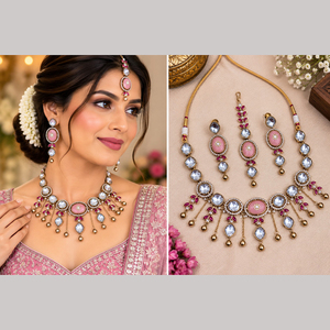 Ensemble collier et boucles d'oreilles pour femme JeweleMarket, plaqué or, avec cristaux et strass, style ethnique, pour mariage, fiançailles, anniversaire, fête, cadeau - Product Image 2