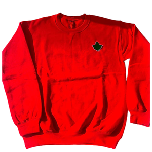 Red Crew Neck Sweatshirt with <b>Black</b> and Green Leaf Applique <b>Long</b> Sleeve Pullover Casual Women's Fashion <b>Top</b> Cozy Streetwear - Product Image 1
