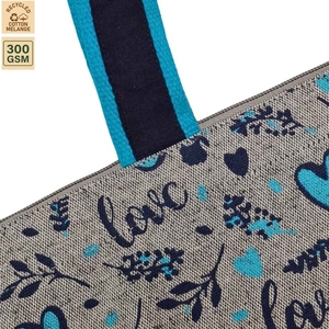 Sac fourre-tout en coton recyclé mélangé avec logo personnalisé imprimé, 300 GSM, fermeture éclair, grand sac de shopping promotionnel, vente en gros OEM ODM 47x34x12 cm - Product Image 5