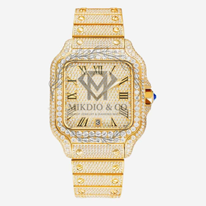 Reloj de Lujo Cuadrado de Cuarzo y Acero Inoxidable con Esfera Dorada Rosa, Números Romanos, Analógico, con Diamantes, Estilo Hip Hop, en Caja - Product Image 3