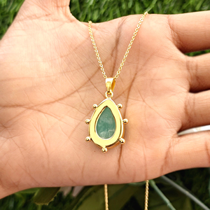 Custom design jewelry necklace natural amazonite cabochon stone teardrop pendant 18k gold plated <b>beaded</b> designer women necklaces - Product Image 5