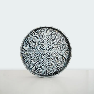 Bandeja con Incrustaciones de Madreperla, Bandeja Redonda Decorativa para Servir, Bandeja con Diseño de Hojas, Decoración para Mesa de Centro por PERFECT ENTERPRISES - Product Image 1