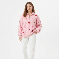 Sweat-shirt en molleton vert pour femme avec applique marguerite, col rabattu, manches longues, tenue décontractée pour l'automne